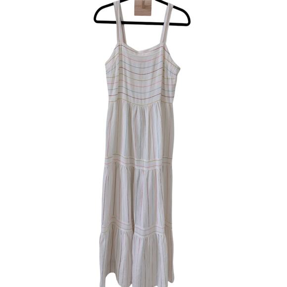 Loft White Multicolor Striped Maxi Dress - Size 6 - Picture 2 of 5